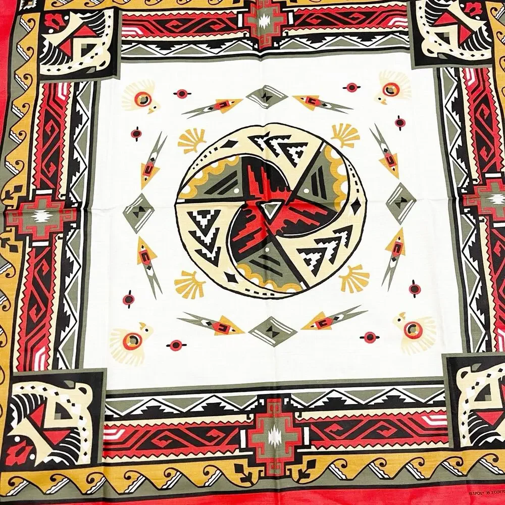 Vintage Wamcraft Bandana RN 14193 Southwestern Aztec Scarf 30x28 Poly/Cotton USA
